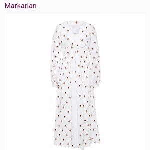Markarian Churchill Embroidered Cotton Midi Dress with Red and Gold Embroidery